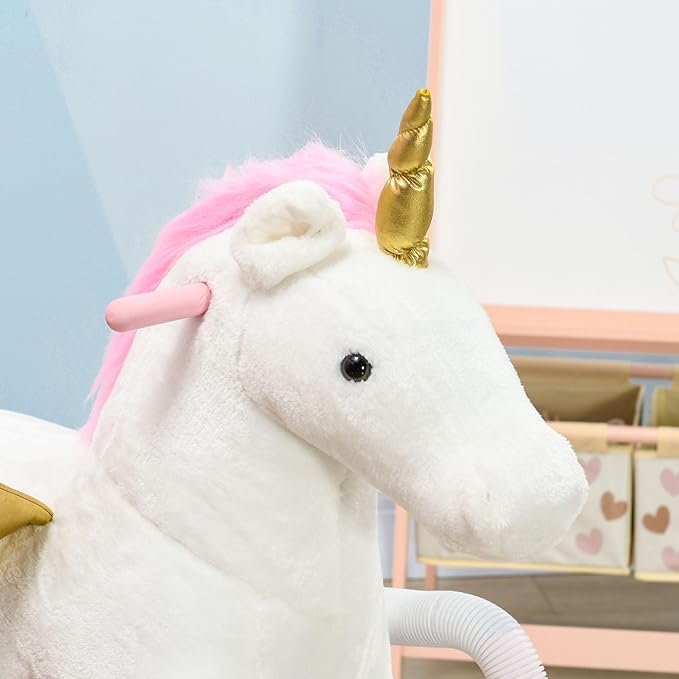 Qaba Kids Spring Rocking Horse, Ride on Horse for Girls and Boys with Animal Sounds, Plush Horse Ride-on with Soft Feel, Interactive Toy for Kids, Pink