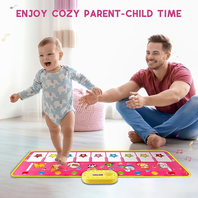 Floor Piano Mat for Toddlers, M SANMERSEN Kids Sensory Educational Dancing Keyboard Musical Mat, Animal Touch Play mat, Toddler Toys for 1 2 3 Year Old Girl Gifts