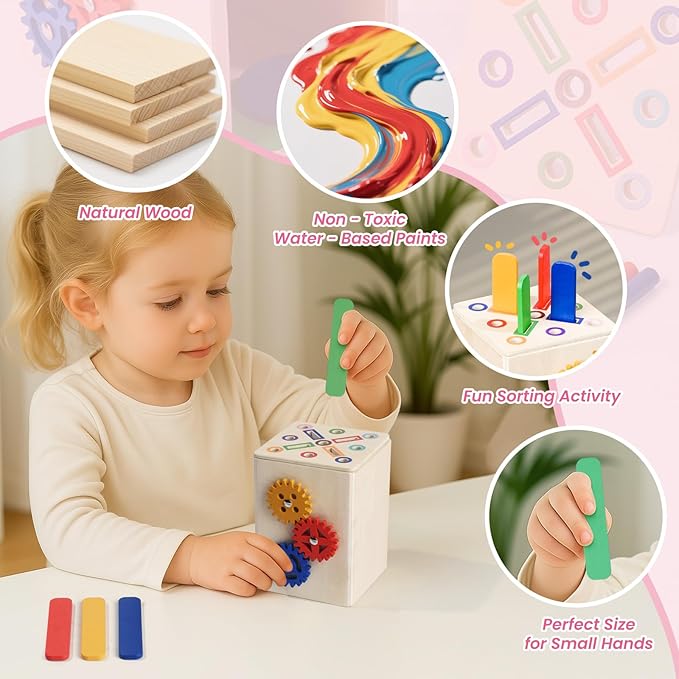 Shape & Color Sorting Montessori Toys for Toddlers 1-3, Wooden Sensory Toys, Preschool Learning Activities Matching Game, Educational Toy for Fine Motor Skills, Travel Gift for Boys Girls