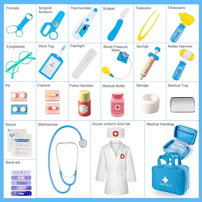 Doctor Kit for Kids, 36 Pcs Doctor Play Set kit for Toddlers 3-5 with Medical Storage Bag & Real Stethoscope, Medical Kits Doctor Toys, Fun Doctor Role Playing Game Gift for Kids Toddlers