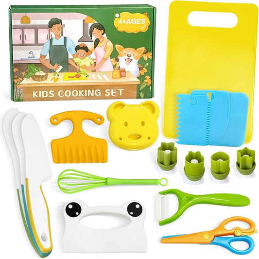 Chanking 17 Pieces Kids Knife Set for Real Cooking Child-Friendly Plastic Chef Tools, Montessori Kitchen Toys, Gifts for Boys and Girls Ages 4+