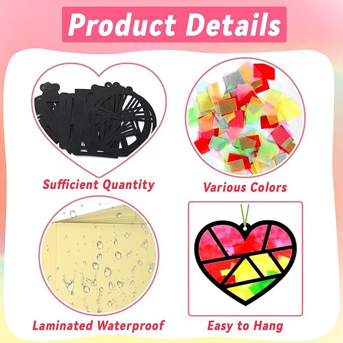 Qyeahkj 36 Set Geometric Shapes Suncatcher Crafts for Kids DIY Star Window Tissue Paper Craft Kit Triangle Heart Hanging Decor for Summer School Home Activity Art Project Birthday Party Favor Gift