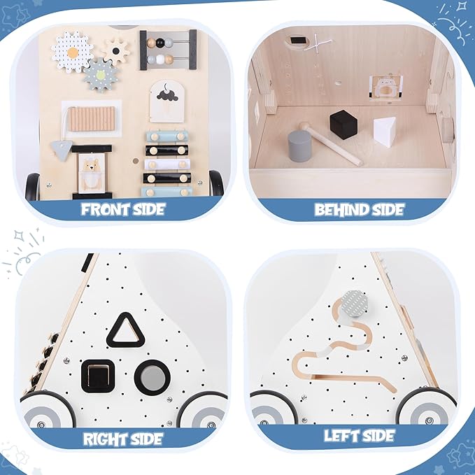 Asweets Wooden Baby Walker Push and Pull Learning Activity Walker Kids’ Activity Toy Multiple Activities Center Develops Motor Skills & Stimulates Creativity(Natural)