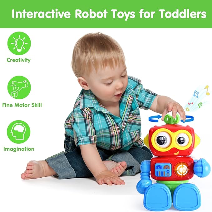 Toddler Robot Toys for 1 Year Old Boy 1st Birthday Gift Easter Basket Stuffers Baby Boy Toys One Year Old 1yr 12-18 Month Musical Light Up Learning Educational Interactive Airplane Travel