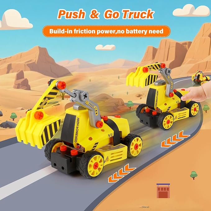 Take Apart Toys with Electric Drill Truck Construction Set DIY Engineering Building Toy Push Go STEM Toy (9 in 3 Take Apart Toys)