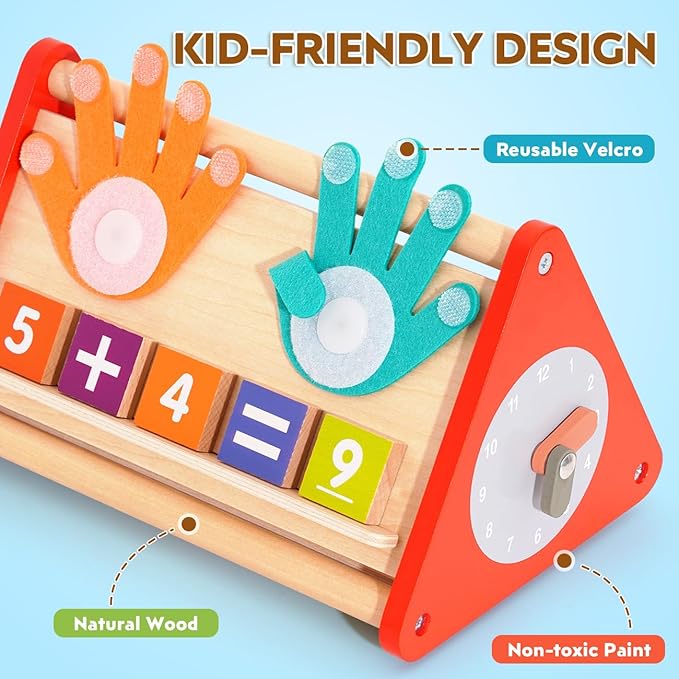 Preschool Learning Activities for Toddlers 2-4, 5-In-1 Montessori Math Manipulatives Number Counting Blocks & Abacus & Fraction for Kids, Educational Toys for 3-5 Year Old Boys Girls Gifts Christmas