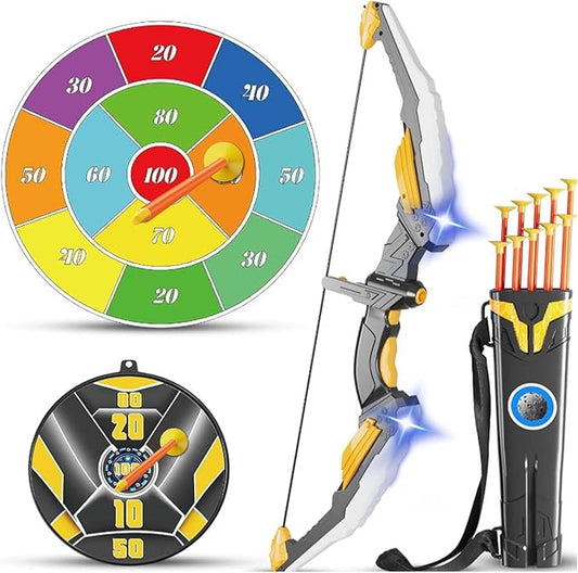 Kids Bow and Arrow Set LED Light Up Archery Set with 10 Suction Cup Arrows, 2 Archery Targets Indoor Outdoor Games for Kids Ages 4-8 8-12 Birthday Gifts Toys for 5 6 7 8 9 10 11 12 Year Old Boys Girls