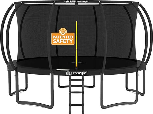 JUMPZYLLA Trampoline Outdoor 8FT 10FT 12FT 14FT 15FT 16FT with Enclosure and Ladder, ASTM Approved Recreational Trampoline for Kids and Adults, Anti-Rust Coated Frame