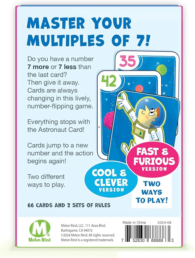 Melon Rind Jump 7, Math Game for Kids Learning Multiples of 7, Lively, Space-Themed Card Game, Quick, Fun Activity for Boosting Math Confidence, Easy to Learn, Ages 8+