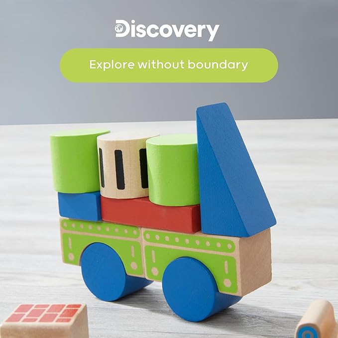 Discovery™ Wood Castle Blocks 80-Piece [Amazon Exclusive] Natural Wooden Building & Stacking Set, Imagination & Creativity Kids Activity Kit, Preschool Toddler Child Safe, Learning Playset Toy