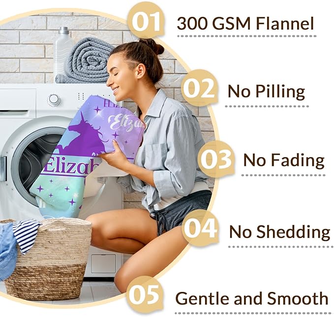 Girls Blankets, Custom with Name Unicorn Throws Gifts for Kids Teens Women, Personalized Soft Comfy Monogram Flannel Fleece Blanket for Bed Couch Sofa Home Decor, Unicorn Stuff Themed Gifts