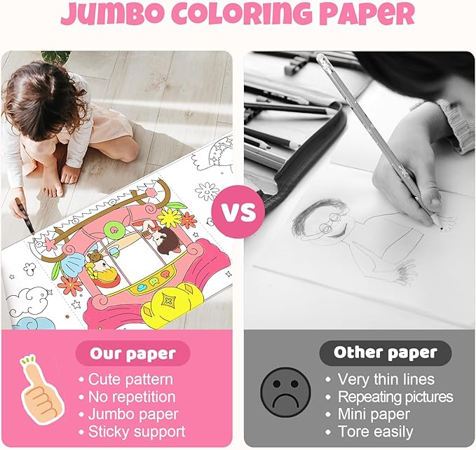 Jar Melo Princess Coloring Roll for Kids -Sticky No Mess Coloring Poster for Toddlers, 118×15.74 Inches Large Coloring Tablecloth, Drawing Paper for Kids' Easel Ideal Gifts for Home Birthday Party