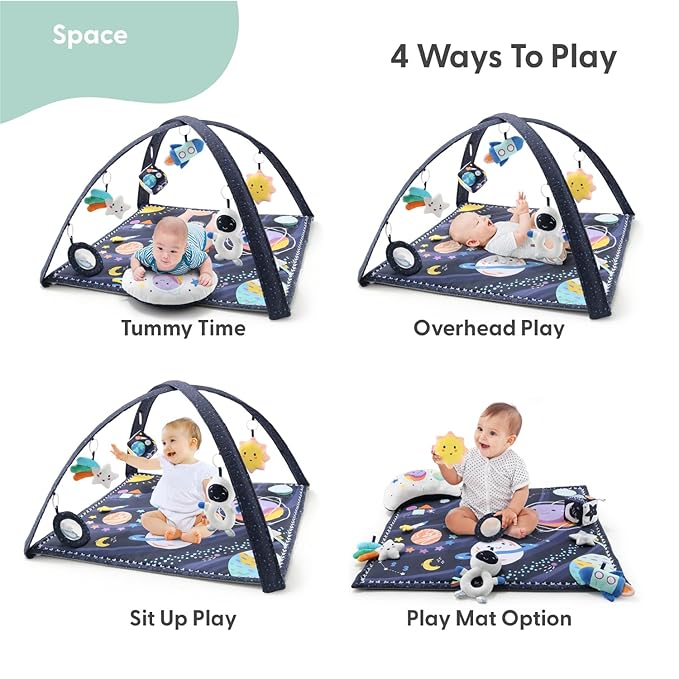 The Peanutshell Unisex Baby Play Gym & 7-in-1 Play Mat - Playmat Baby Toys 0-6, 6-12 Months Tummy Time Mat with Hanging Toys, Soft Padded Mat for Newborns, Infants - Space