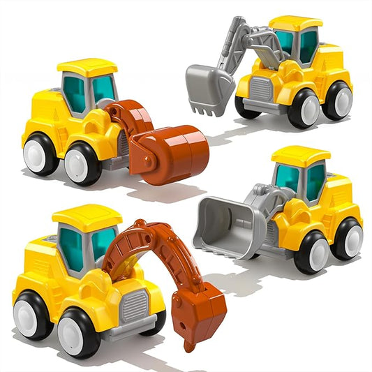 Press and Go Construction Vehicle Trucks Toys for Toddlers 2-4, 4 PCS Car Trucks for Boys Girls with Flexible Joints, Kids Toddlers Toys for 3 4 5 6 Years Old Boys Girls Birthday Gifts