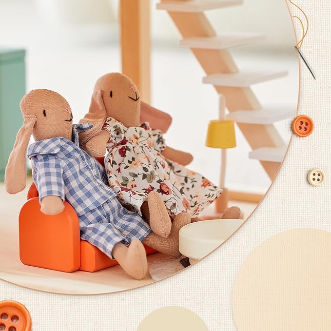 Giant bean Bunny Toys for Kids, Easter Bunny, 4 PCS Hand Made Rabbit Family Dolls with Removable Clothes, Suitable for Infants, Boys and Girls, Dollhouse People, Easter Basket Essentials