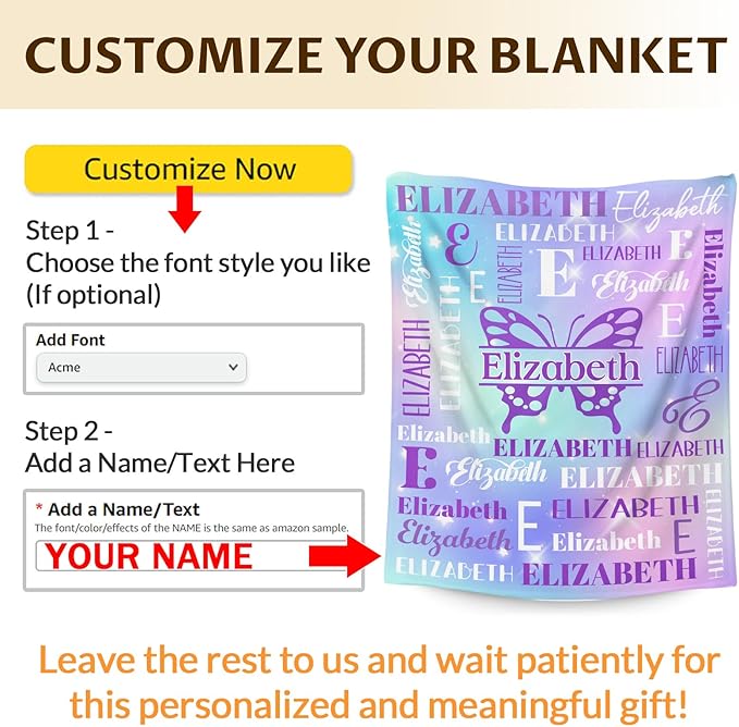 Butterfly Gifts, Personalized Girls Throw Blanket with Name for Kids 4-6, Custom Monogram Blankets for Daughter Niece Toddler, Butterfly Stuff Themed Throws for Cars Travel Camping Party Decor