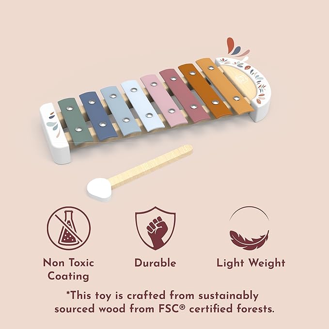 SPEEDY MONKEY Colorful Xylophone – 8 Tuned Metal Keys with Wooden Mallet, Safe Musical Toy for Toddlers 1+ Years, Enhances Sound Exploration, Learning & Coordination