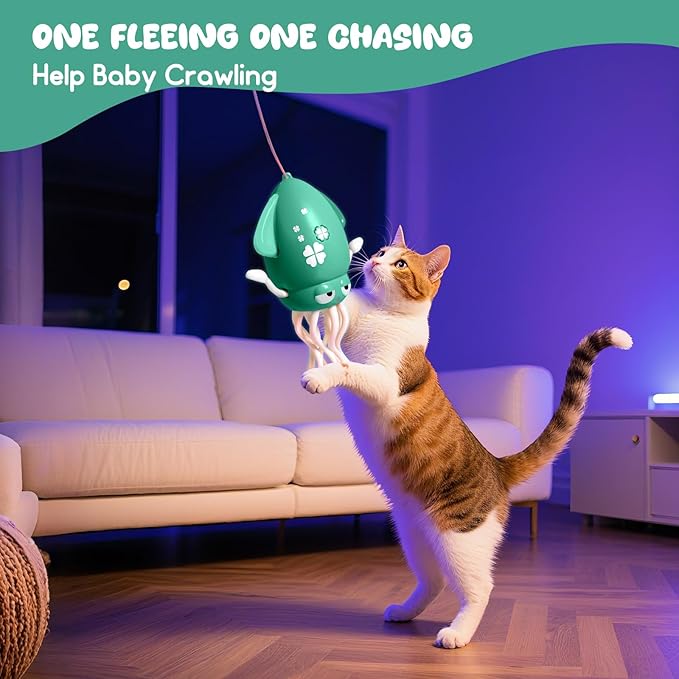 Dancing Octopus Baby Toy - Tummy Time Gift for Babies, Magic Music Dance Light, Infrared Automatic Obstacle Avoidance, Sensor Development Infant Toys Present for Toddler 3-8 Years Old Boy&Girl, Green