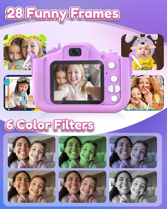 Seckton Kids Camera Toys for Girls Ages 3-8, Children Digital Video Camera with Protective Silicone Cover, Christmas Birthday Gifts for 3 4 5 6 7 8 Year Old Girls with 32GB SD Card