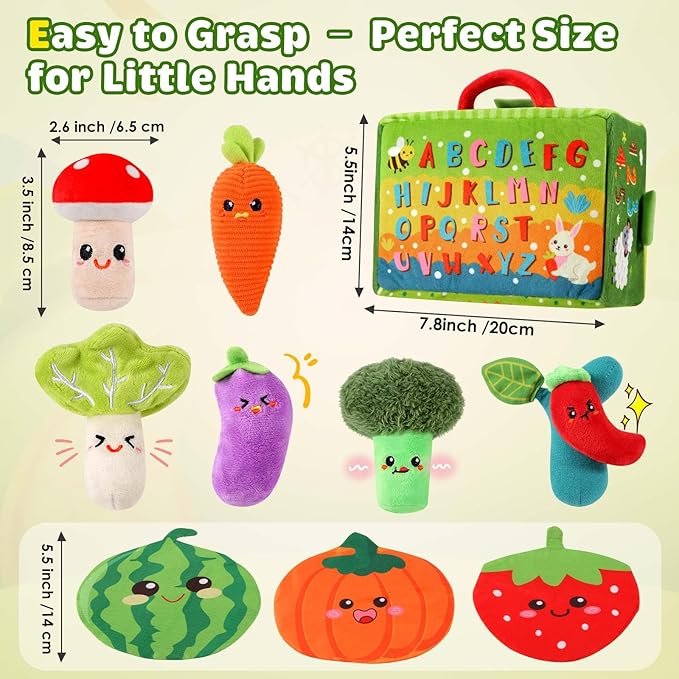 FREYBLI Baby Toys 6-12 Months - Soft Vegetable Garden Plant Plush Toy - 6 Month Old Developmental Toys Gifts, Montessori Sensory Toy for Baby with Rattles, Mirror, Squeaker, Textures, Crinkle Tissues