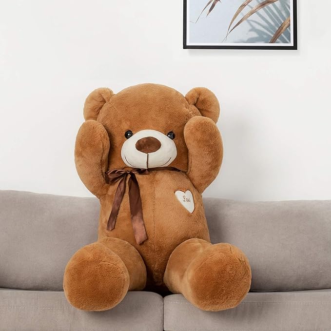 Big Teddy Bear Stuffed Animal 31.5 Inch Giant Large Plush Soft Toy with Love Heart for Kids Girlfriend Brown