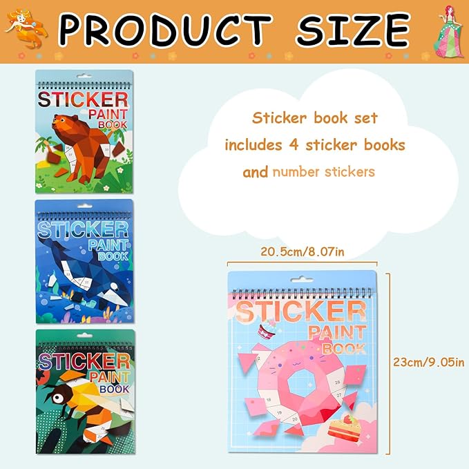 Sticker by Number Book for Kids Ages 4-8, 8-12 and Adults Animals, Ocean, Desserts, Insects Sticker Paint Puzzle Activity Books for Kids Girls Boys Birthday Party Favors Travel Toys