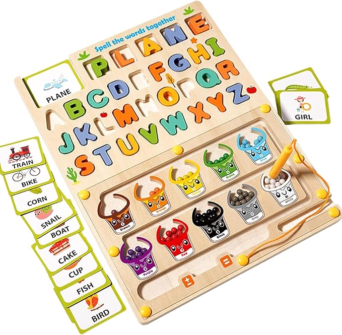 Magnetic Color & Number Learning Game for Toddlers, Montessori Counting Toys with 10 Cups & 55 Candy Balls, Fine Motor Skills Toys for Kids Ages 3 4 5, Preschool Educational