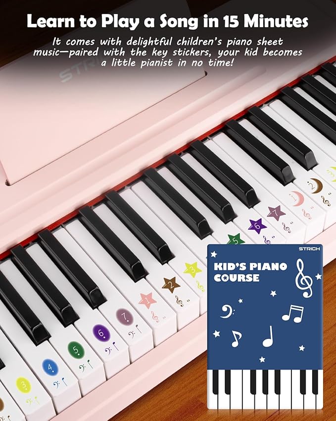 STRICH 37 Keys Kids Piano Keyboard, Mini Digital Piano for Kids, Volume Adjustable, Music Book, Wood Piano for 3+ Girls and Boys, Pink Color, SEK-37