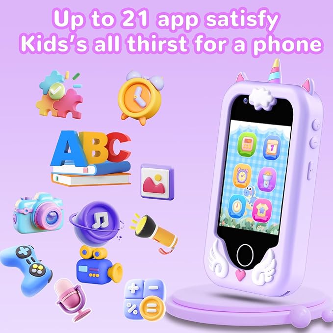 Lapare Kids Smart Phone Toy for Girls, 2.8" Touchscreen Toddler Learning Play Toy Phone with Dual Camera, Game, Music Player, 32GB SD Card, Christmas Birthday Gifts for Girls Age 3-10(Purple)