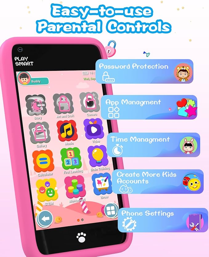 MOMILLA Kids Toys Smart Phone, 3.97" Touchscreen Phone with 16GB Storage, Christmas Birthday Gifts for Girls Age 3-10, Toddler Toy Learning Smartphone, Cell Phone with Front Camera(No Dual Camera)