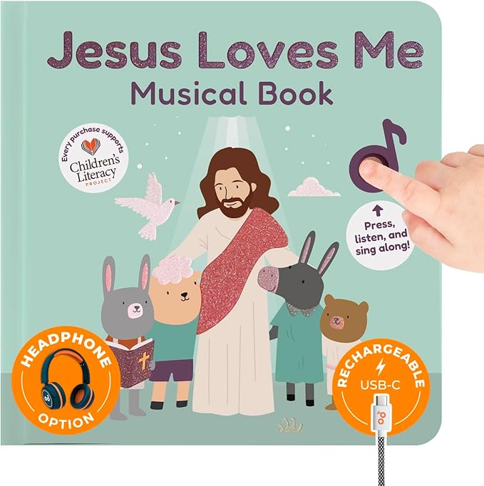Cali's Books Jesus Loves Me Music Book Toddlers 1-3 Years Old - Christian Musical Book, Headphone Jack, Interactive Baby Sound Book, Singing Toy Children Girls Learning Song Toy Toddler Boys