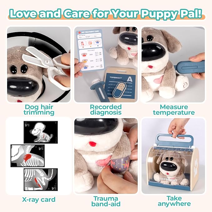 Interactive Dog Vet Set, Play Veterinarian Set for Kids, Birthday Gift for Boys Girl, Pretend Play Toy Doctor Vet Kit for Toddlers 3-5