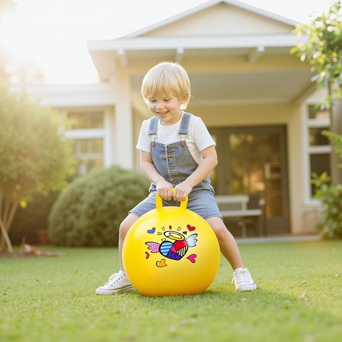 EVERICH TOY Hopper Ball for Kids 4-8, 18In Ride On Bouncy Balls with Handle, Yellow Inflatable Christmas Hopping Toys Gifts for Girls Boys, Indoor Outdoor Active Play Toys