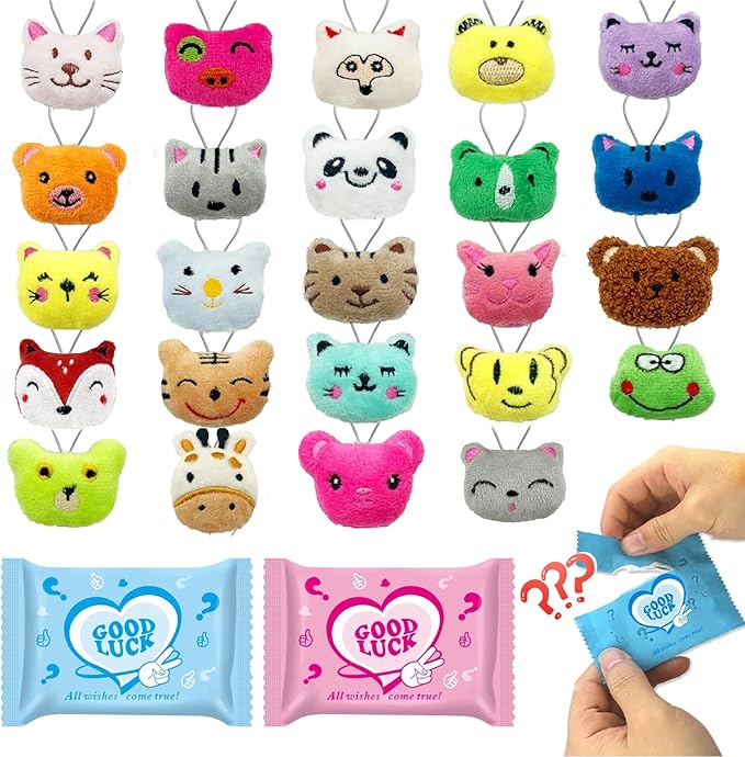 24 Pack Mini Stuffed Animals Blind Bags - Cute Keychain Plush Toys for Kids | Bulk Party Favors, Carnival Prizes, Claw Machine Goodie Bag Fillers & Classroom Rewards | Small Decoration