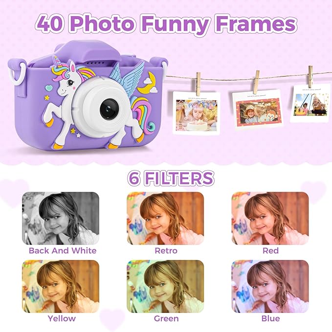 KANAD Kids Camera for 3-12 Year Old Girls, 1080P HD Digital Camera with 32GB SD Card, Shockproof & Easy-to-Use Toys for Camera, Christmas Stuffers Gifts for Kids, Encourage Creativity & Outdoor Play