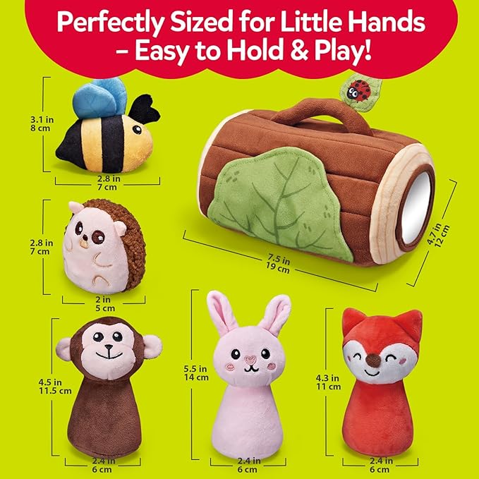 Baby Toys 6-12 Months - Jungle Soft Plush Stuffed Animal Set with Rattle, Squeaker & Mirror - Montessori Sensory Toys for Babies Ball 6 7 8 9 Months, Baby Christmas Birthday Boy Girl Gifts