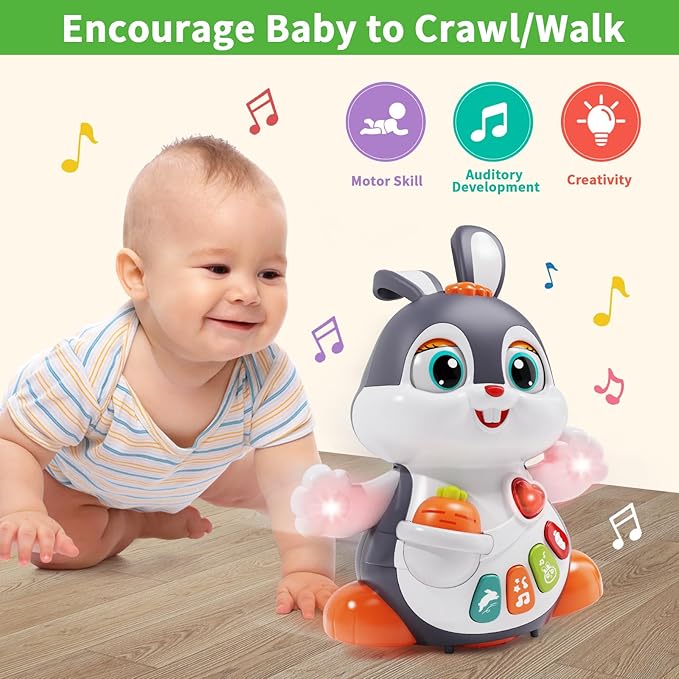 Baby Toys 12-18 Months, Musical Bunny Light Tummy Time Infant Baby Crawling Toy 6-12 Month, Dancing Moving Walking Toddler Toy 3 4 5 6 7 8 9 Month 1 Year Old Boy Girl Christmas Birthday Gifts
