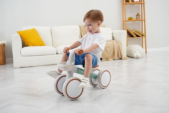 Kid's Balance Bikes for 1 Year Old Boys and Girls, 12-36 Months Toddler Ride-on with Adjustable Seat and a Front Basket, First Birthday Gifts (Green)