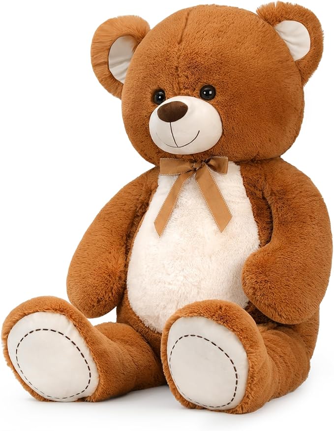 Tezituor Big Teddy Bear 52", Fluffy Life Size Stuffed Animal 4.3ft for Baby Shower, Giant Plush Gift for Kids, Girlfriend, Boyfriend, Dark Brown