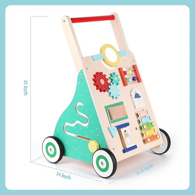 Asweets Wooden Baby Walker Push and Pull Learning Activity Walker Kids’ Activity Toy Multiple Activities Center Develops Motor Skills & Stimulates Creativity(Color)