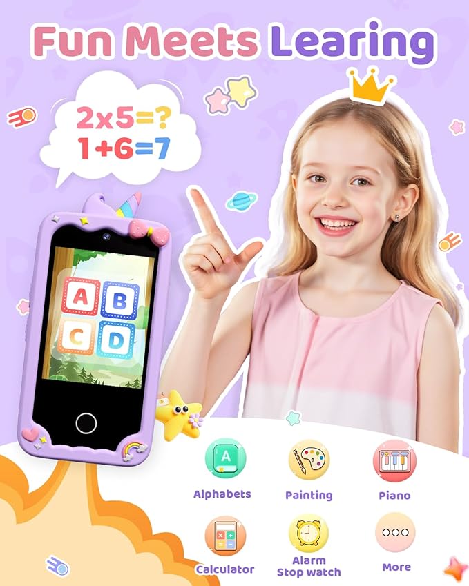 Kids Smart Phone Camera, Christmas Birthday Gifts for Toddler Girls Age 3-10, Kids Toys Unicorn Cell Phone, Preschool Learning Educational Toys with Audio Books, Musics, Games 32G SD Card