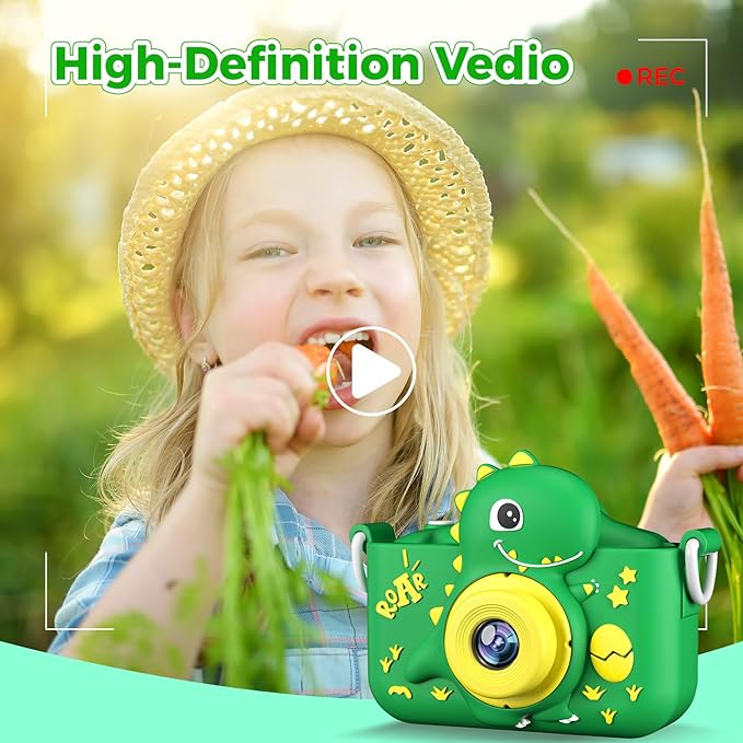 KANAD Kids Camera, Toys for Age 3-8 Year Old Boys, Stocking Stuffers for Kids, 1080P HD Selfie Digital Video Camera for Toddlers for Son - Green