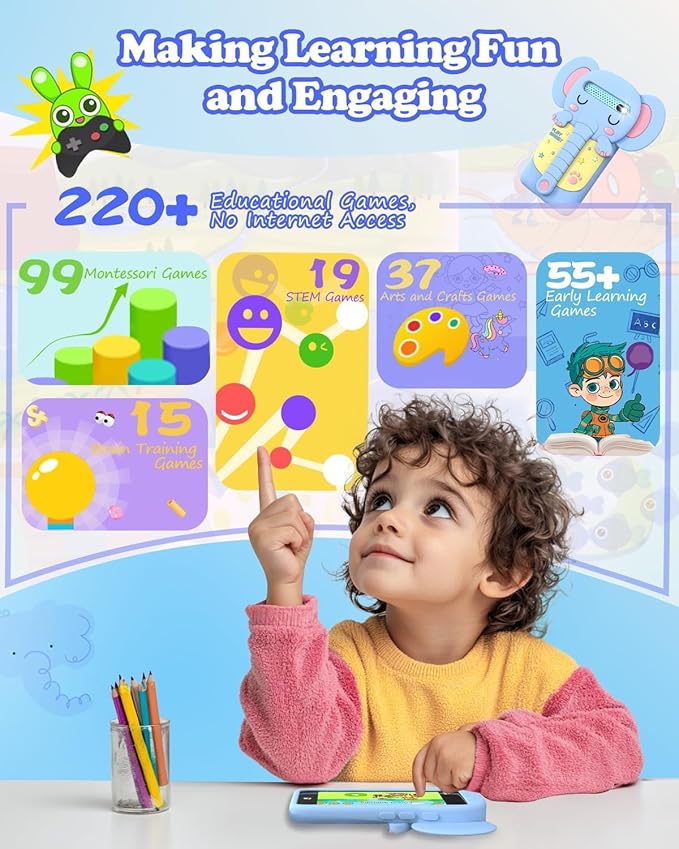 MOMILLA Kids Toys Phone with 3.97" Touchscreen, Toddler Toys Phone with Music Player Puzzle Games 16 GB Storage Kids Smart Phone for 3-8 Year Old, Christmas Birthday Gifts (Front Camera Only)