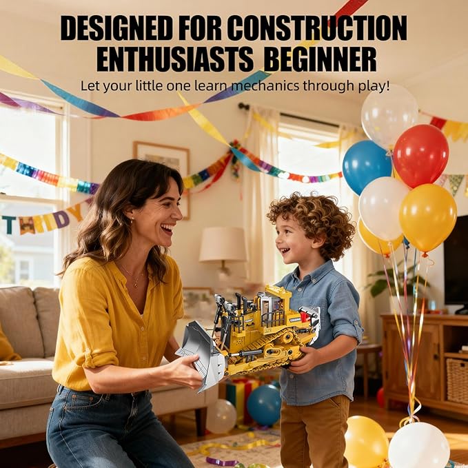 RC Bulldozer Toy with Metal Blade, Light and Sound, 9CH 2.4GHz Remote Control Construction Truck, Tractor Dozer Toys for Boys Kids Ages 3-12 Year Old, Christmas Birthday Gifts