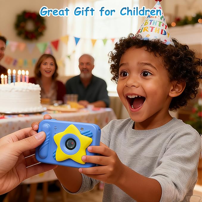 IP68 Waterproof Camera for Kids,Underwater Toys Camera with Dual Lens, 48MP 1080P Digital Camera with 32GB Card & 8X Zoom, Fun Birthday for Boys and Girls Ages 3-12 (Star, Blue)