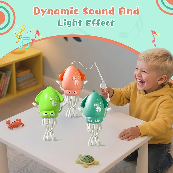 Baby Dancing Squid Toy, Electric Crawling Octopus Tummy Time Toy, Rechargeable Magic Dancing Music Squid Baby Toys for 3 4 5 Year Old Kids Boy Girl Birthday Gifts Christmas Stocking Stuffers
