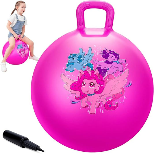 ZOOJOY Hopper Ball, 18 Inch Bouncy Ball with Handle for Kids Aged 3-8, Inflatable Unicorn Hippity Hop for Boys Girls, Pink Hopping Toys with Pump
