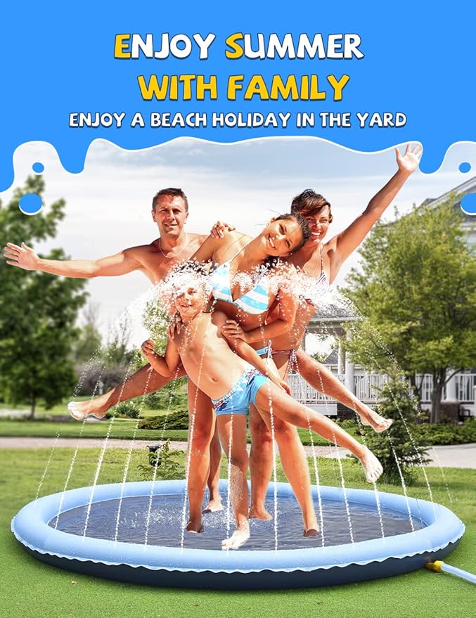 VISTOP Non-Slip Splash Pad for Kids and Dog, Thicken Sprinkler Pool Summer Outdoor Water Toys - Fun Backyard Fountain Play Mat for Baby Girls Boys Children or Pet Dog (59 inch, Red&Yellow&Green&Blue)