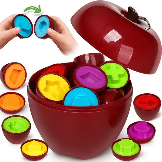 Apple Toys,Montessori Geometric Shape Sorter Toys for Toddlers 3-5,Early Educational Learning Color Sorting & Matching Games,Fine Motor Toddler Activities for Preschool Classroom & Gifts