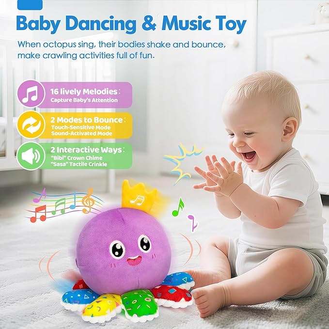 Baby Toy for 6 12 18 Months, Crawling Musical Dancing Moving Bouncing Learning Plush Octopus, Tummy Time Toy for Infant 1 2 3 Year Old Boys Girls, Christmas Birthday Gifts, Sensory Toys for Toddler